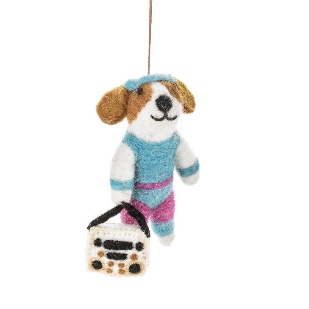 Handmade Felt: 80&#39;s Party dog Ornament