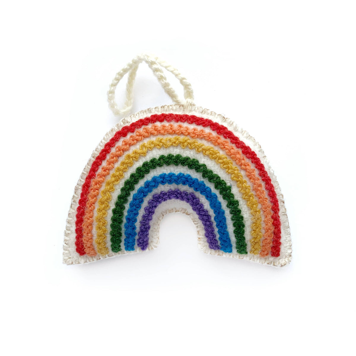 Handmade Wool: Rainbow Embroidered Ornament