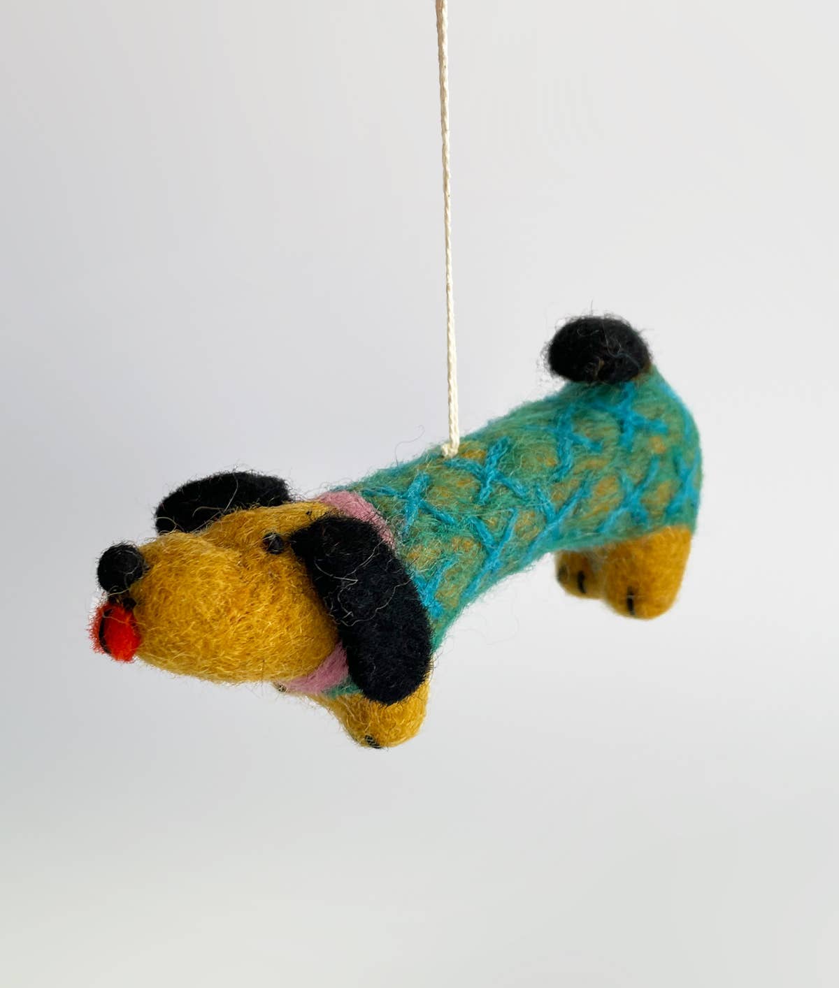 Handmade Felt: “Wiener” Dog Hanging Felt Ornament