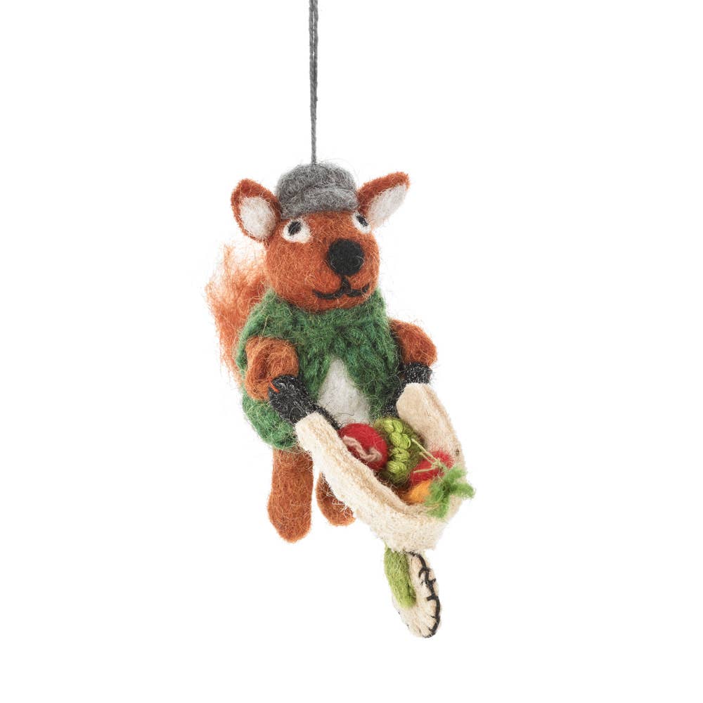 Handmade Felt: “Foster” the Gardening Squirrel Ornament