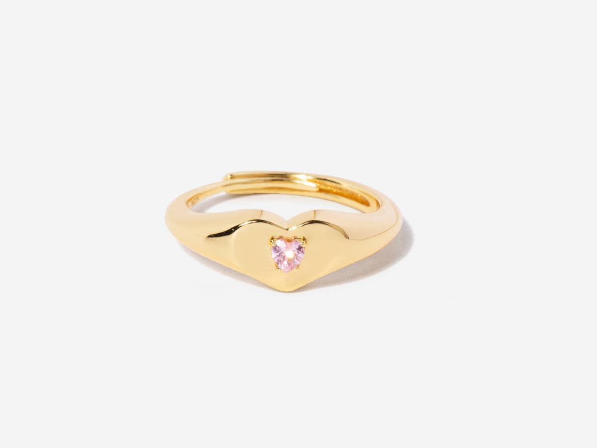 Pink Tourmaline Heart Signet Ring