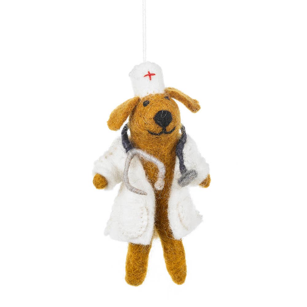 Handmade Felt: Dog Doctor Ornament