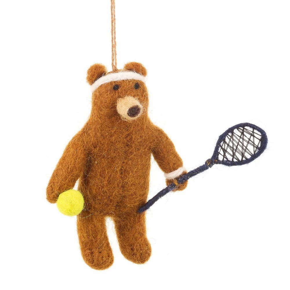 Handmade Felt: Tennis Bear Ornament