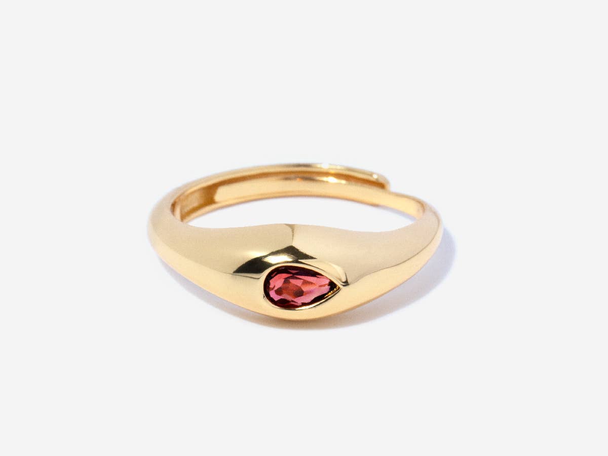 Pear Shaped Emerald 14k Gold Adjustable Ring: Garnet