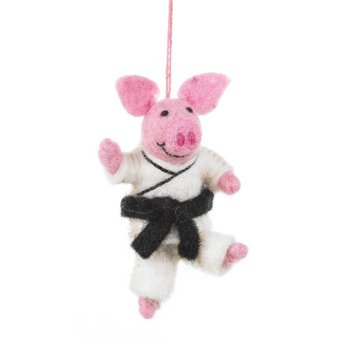 Handmade Felt: Pork Chop Karate Pig Ornament