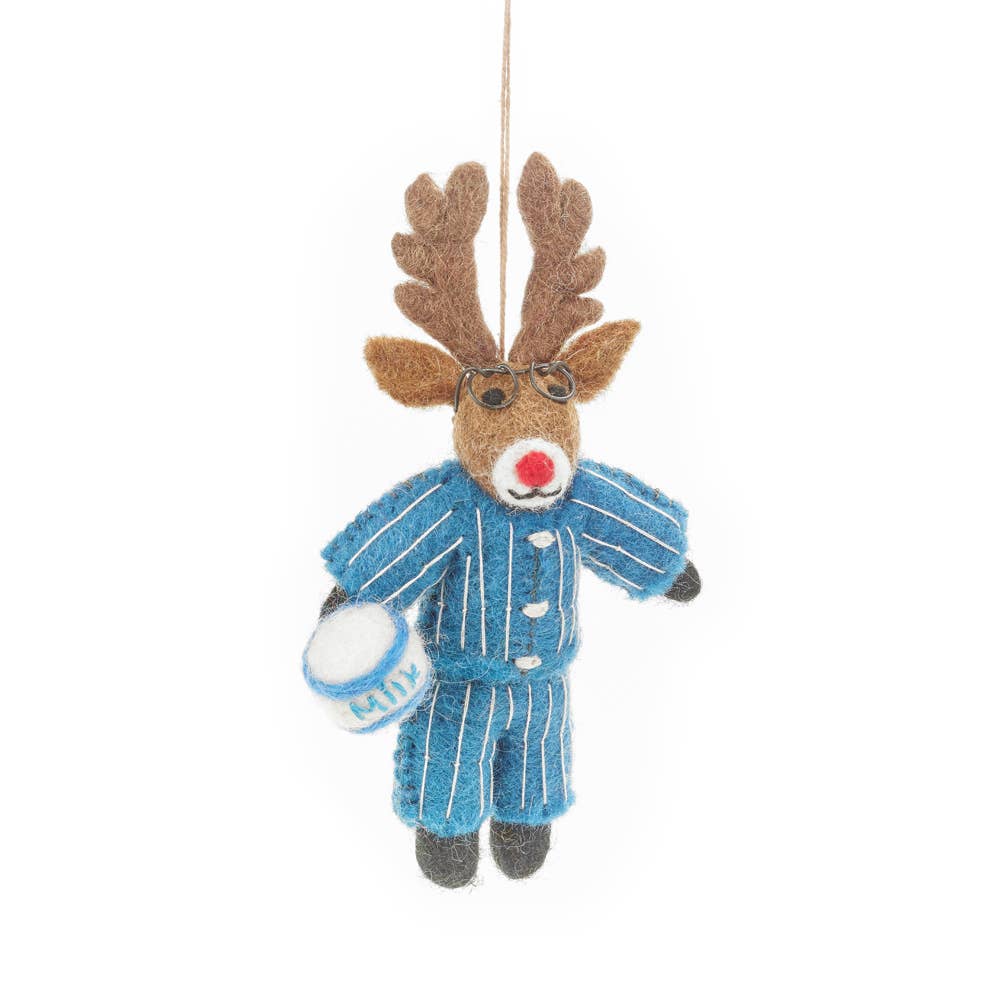 Handmade Needle Felt Christmas Pyjamas Rudolph Ornament